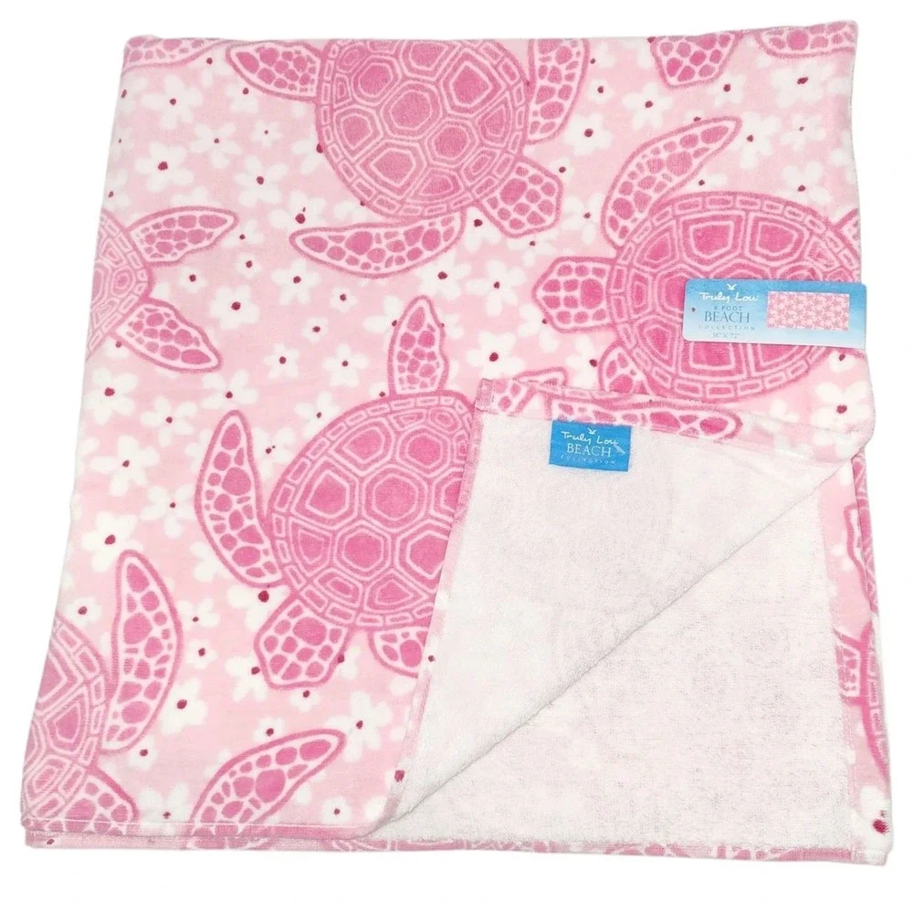 Truly Lou Collection Oversize Cotton Spa Pool Beach Towel Turtle Pink 36x72in